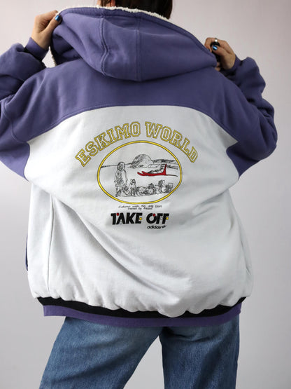 Vintage 80s 90s Rare ADIDAS TAKE OFF Equipment Jacket lightly lined white purple print D7 L