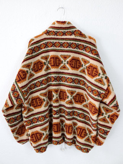 Vintage 80s 90s ARTFASHION fleece jacket teddy fleece stand-up collar Aztec pattern L