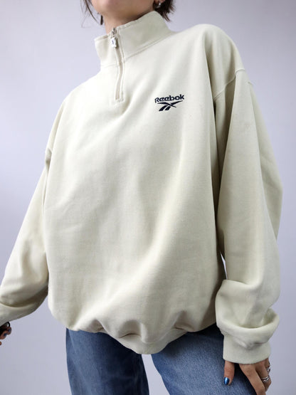 Vintage 80er 90er REEBOK Sweatshirt Pullover Stehkragen beige L
