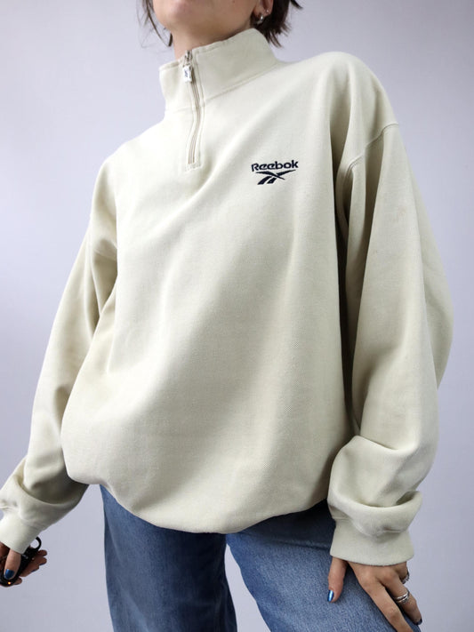 Vintage 80s 90s REEBOK sweatshirt pullover stand-up collar beige L