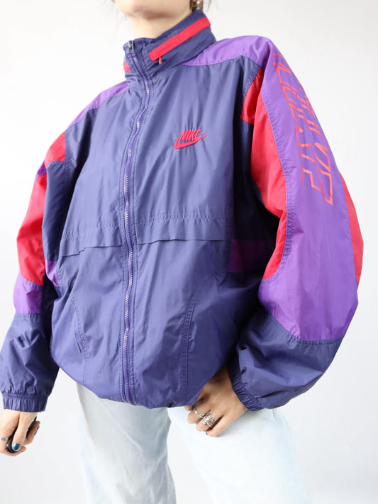 Vintage 80s 90s NIKE Premier Rain Jacket Windbreaker Purple Red Dark Blue L