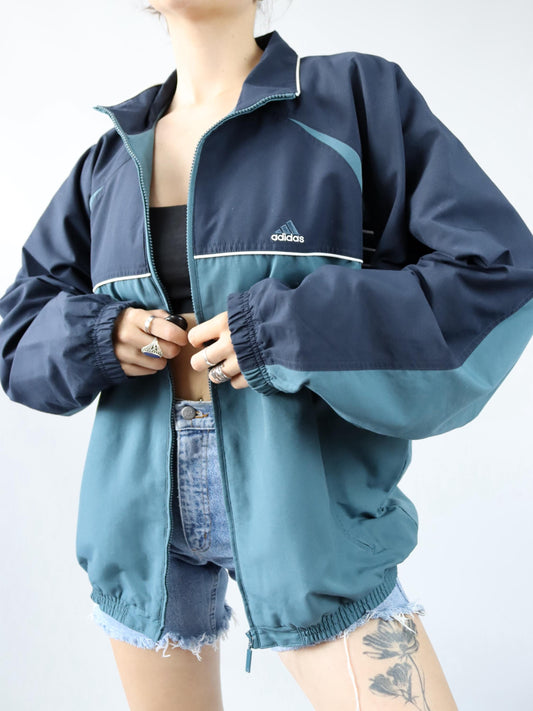 Vintage 80s 90s ADIDAS tracksuit jacket stand-up collar D8 L