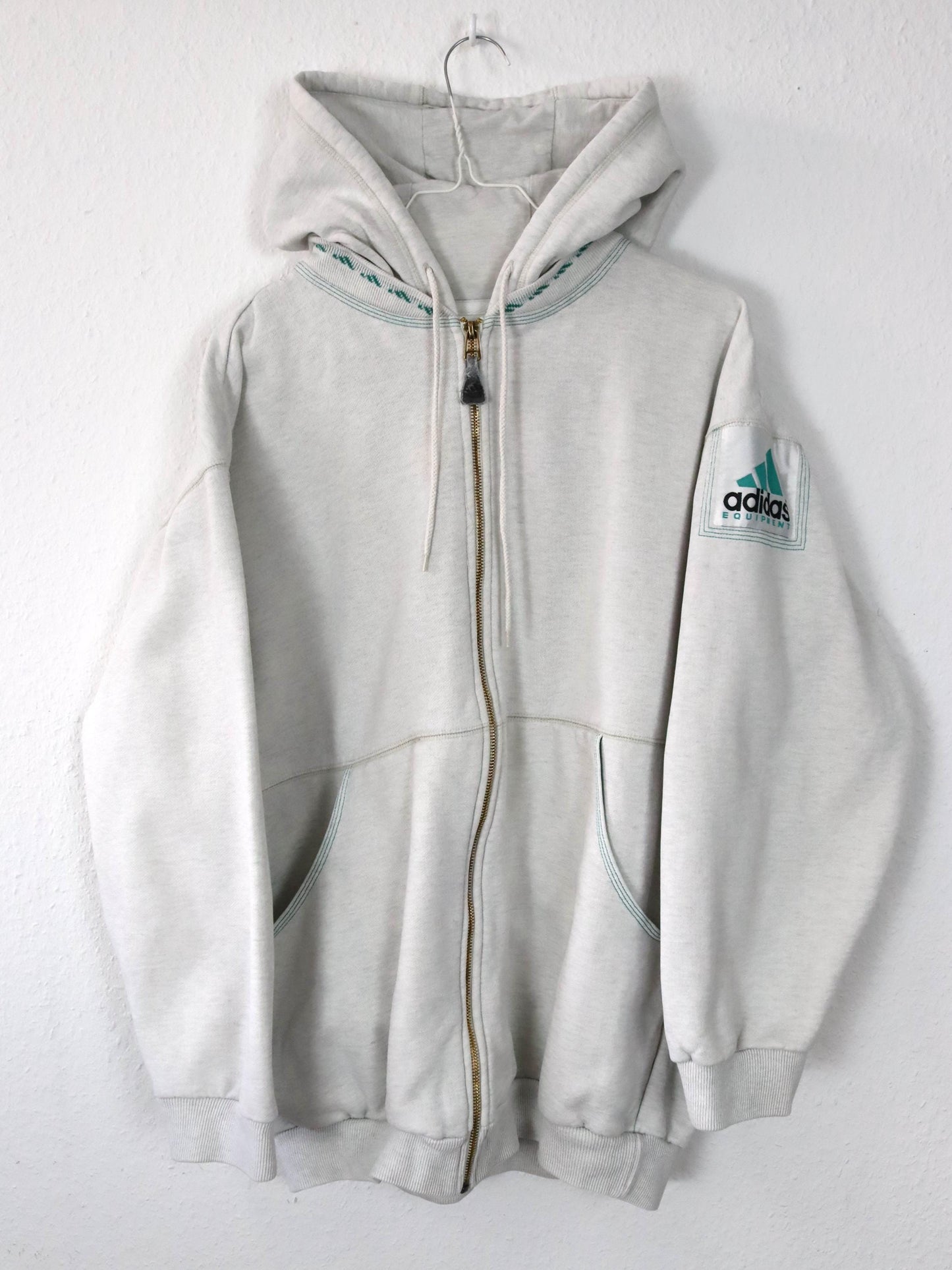 Vintage 80er 90er ADIDAS Equipment Sweatjacke Zipper Hoodie hellgrau D7 L