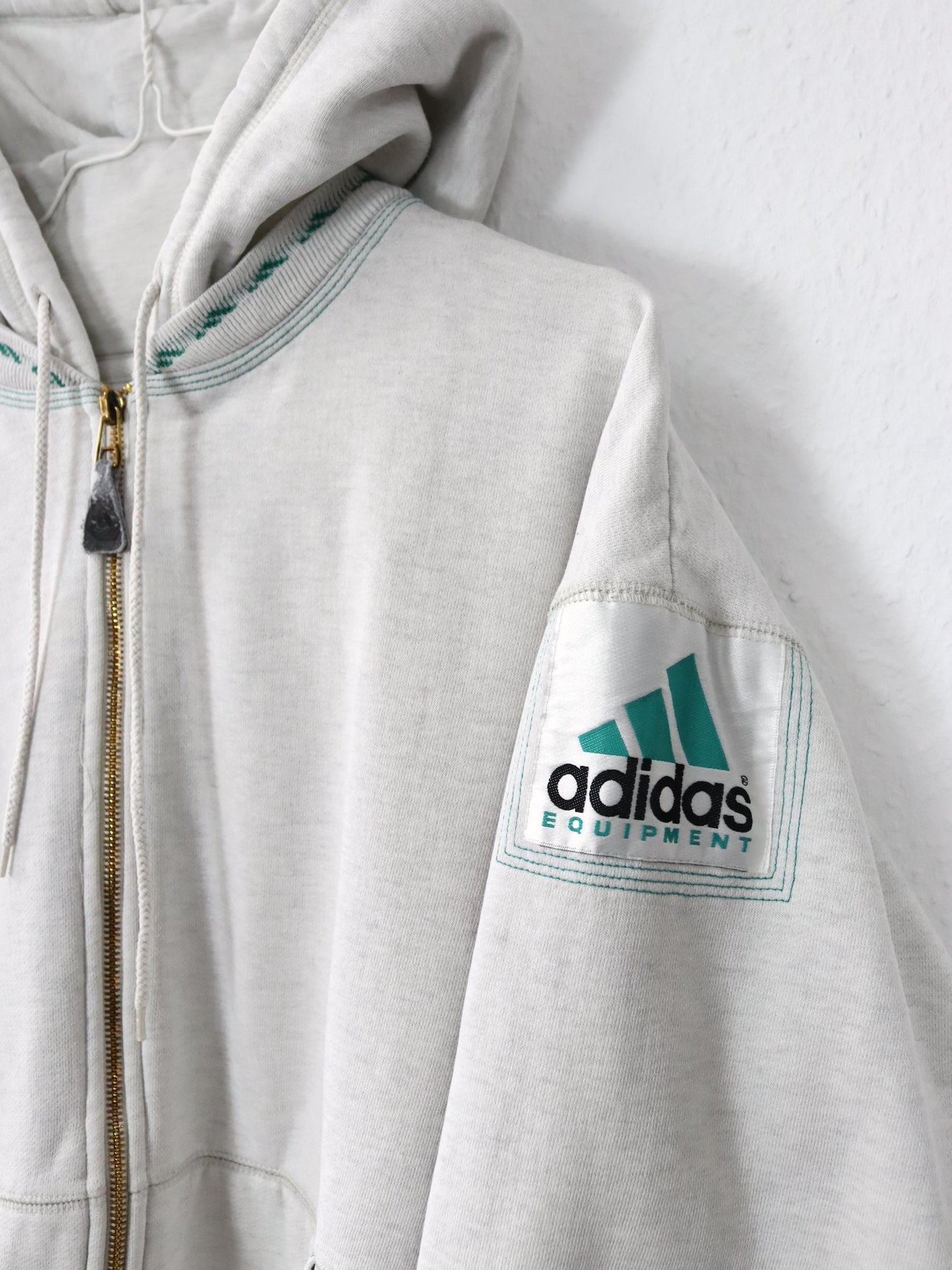 Vintage 80er 90er ADIDAS Equipment Sweatjacke Zipper Hoodie hellgrau D7 L