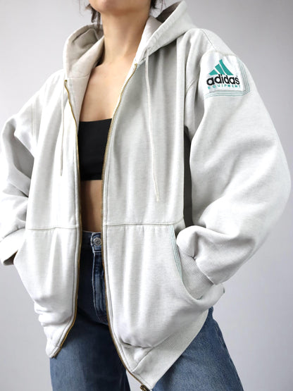 Vintage 80er 90er ADIDAS Equipment Sweatjacke Zipper Hoodie hellgrau D7 L