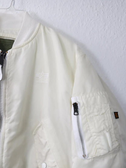 Vintage 80s 90s ALPHA INDUSTRIES bomber jacket lightly lined white Made in USA S