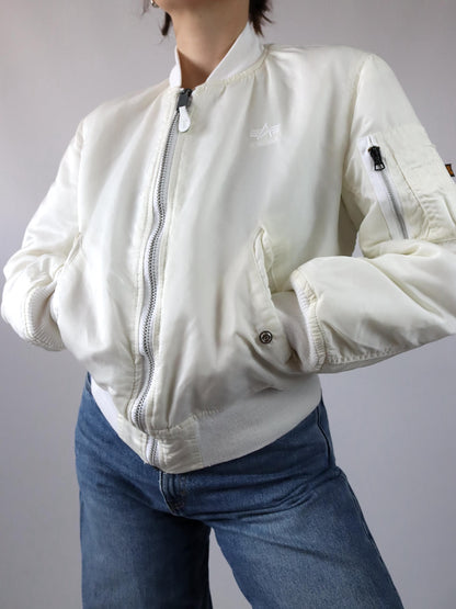 Vintage 80s 90s ALPHA INDUSTRIES bomber jacket lightly lined white Made in USA S