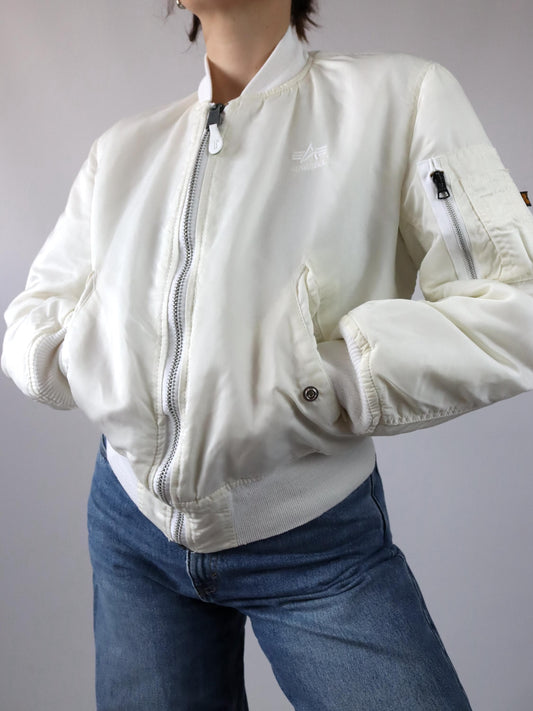 Vintage 80s 90s ALPHA INDUSTRIES bomber jacket lightly lined white Made in USA S