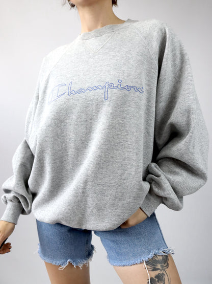 Vintage 80er 90er CHAMPION Sweatshirt Pullover grau Crew Neck XXL