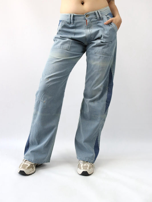 Vintage 90s 00s Y2k ENERGIE Baggy Pants Trousers Wide Leg Striped Deadstock W33