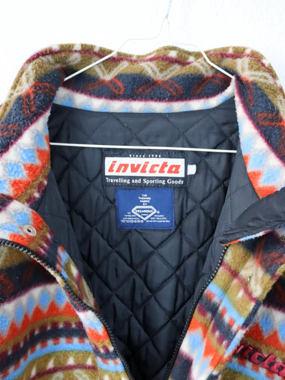 Vintage 80s 90s INVICTA fleece jacket lightly lined crazy pattern colorful stand-up collar XL
