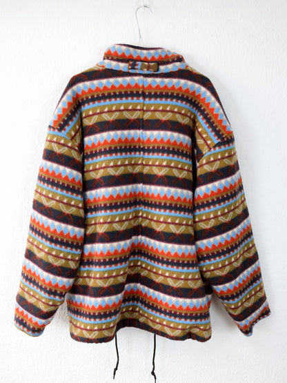 Vintage 80s 90s INVICTA fleece jacket lightly lined crazy pattern colorful stand-up collar XL