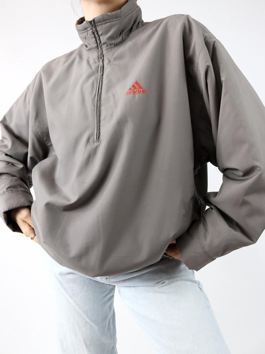 Vintage 80s 90s ADIDAS windbreaker jacket stand-up collar grey orange D6 M/L