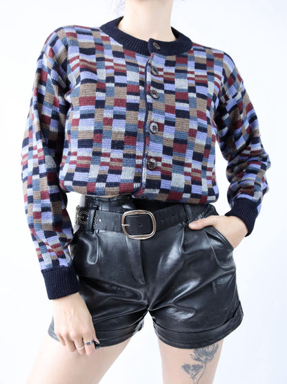 Vintage 80er 90er JAZZOR Cardigan Strickjacke Wollcardigan Muster M