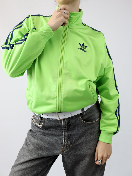Vintage 80s 90s ADIDAS Firebird tracksuit jacket stand-up collar green D3 S