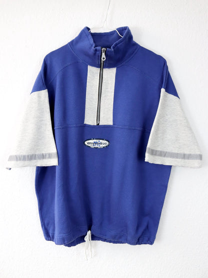 Vintage 80er 90er EMMEDUE Sweatshirt kurzarm Stehkragen grau blau L