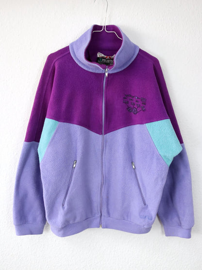 Vintage 80s 90s VAUDE Polartec fleece jacket stand-up collar purple turquoise M