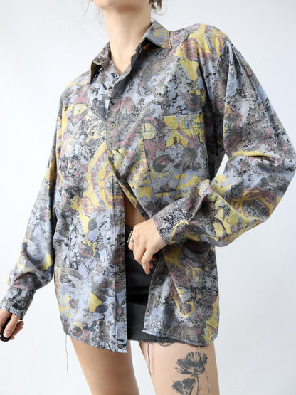 Vintage 80s 90s EURO VISCOSE shirt long sleeve crazy pattern M