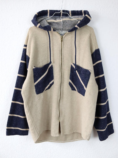 Vintage 80s 90s SHIRT MOCOA wool jacket with hood beige blue wool M