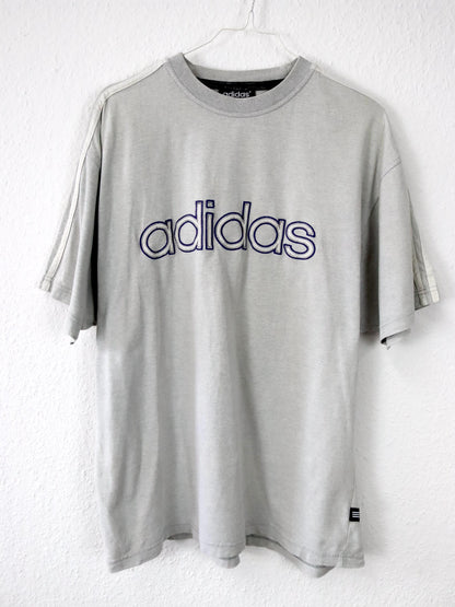 Vintage 80s 90s ADIDAS T-Shirt short sleeve embroidery grey blue D6 M