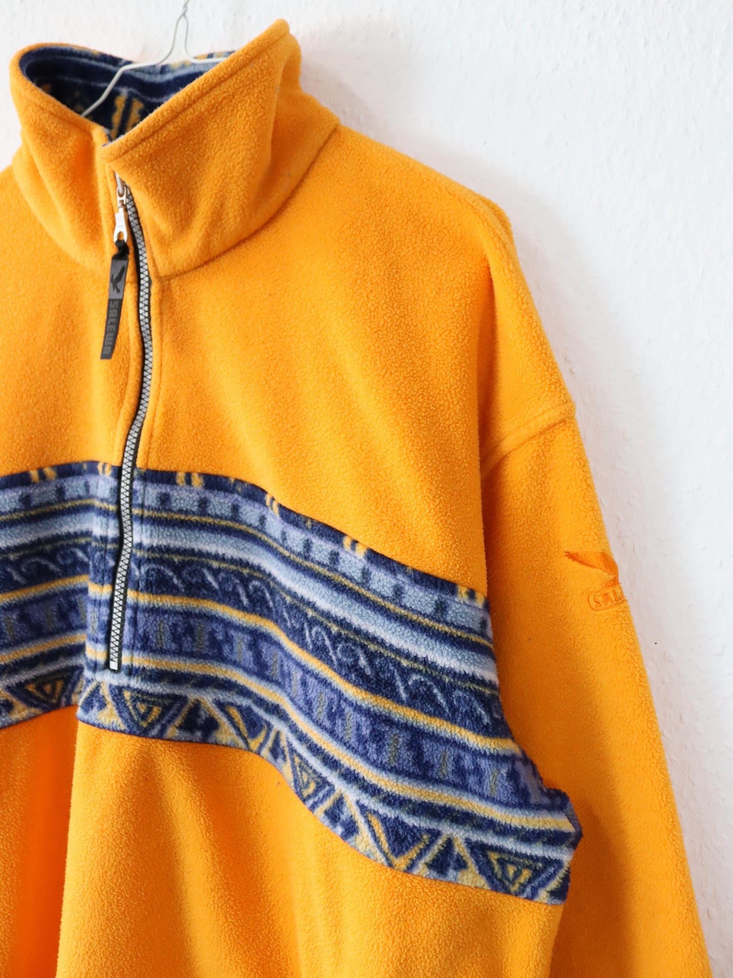 Vintage 80er 90er SALEWA Polarlite Fleecepullover Stehkragen orange blau XL