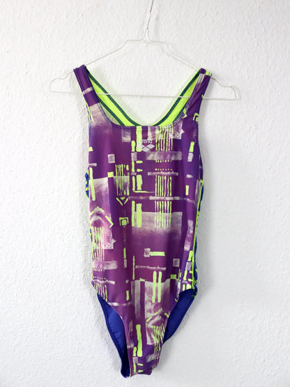 Vintage 80s 90s ARENA bodysuit swimsuit crazy pattern colorful 38