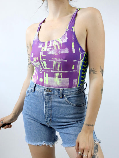 Vintage 80s 90s ARENA bodysuit swimsuit crazy pattern colorful 38