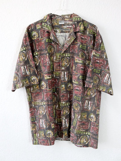 Vintage 80s 90s MPC shirt short sleeve crazy pattern 50 L