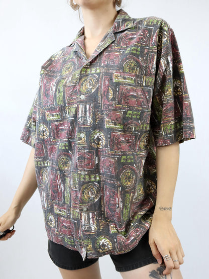 Vintage 80s 90s MPC shirt short sleeve crazy pattern 50 L