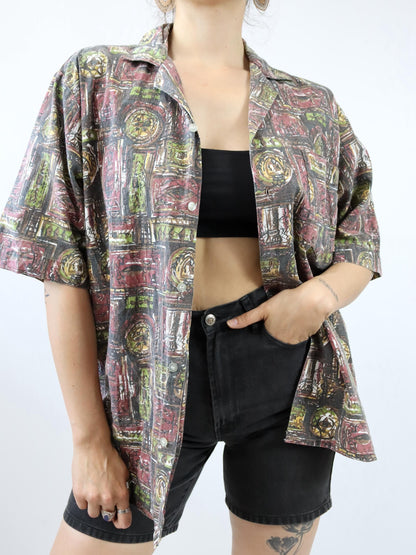 Vintage 80s 90s MPC shirt short sleeve crazy pattern 50 L