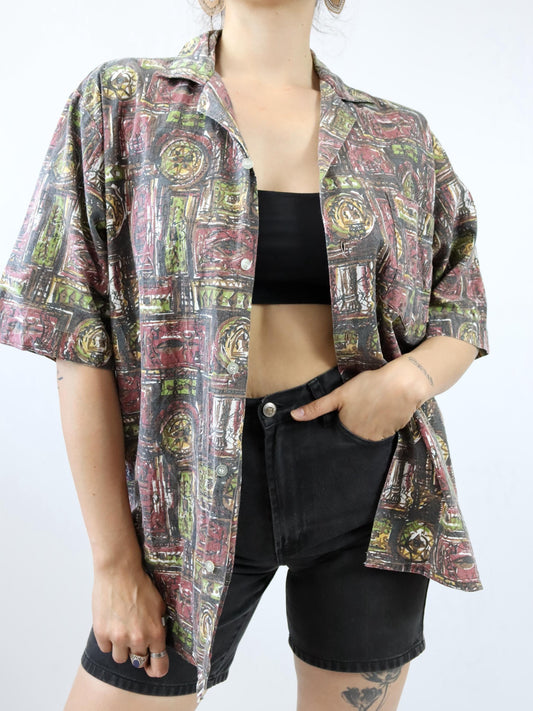 Vintage 80s 90s MPC shirt short sleeve crazy pattern 50 L