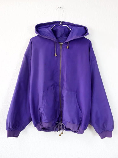 Vintage 80s 90s OTELLO PELLE silk jacket jacket silk purple hood M