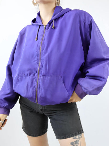 Vintage 80s 90s OTELLO PELLE silk jacket jacket silk purple hood M