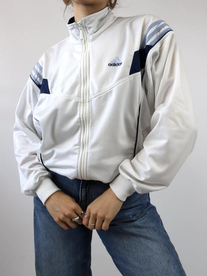 Vintage 80s 90s ADIDAS tracksuit jacket stand-up collar white blue S 36