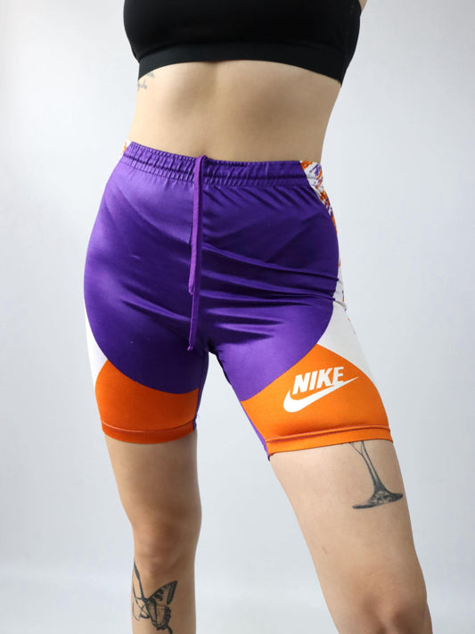 Vintage 80s 90s NIKE cycling shorts leggings short crazy pattern shiny orange purple M/L