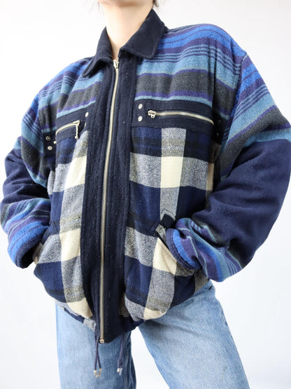 Vintage 80s 90s MOXIE Casuals wool jacket lined checked blue L