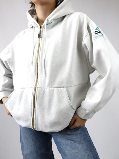 Vintage 80er 90er ADIDAS Equipment Sweatjacke Zipper Hoodie hellgrau D7 L