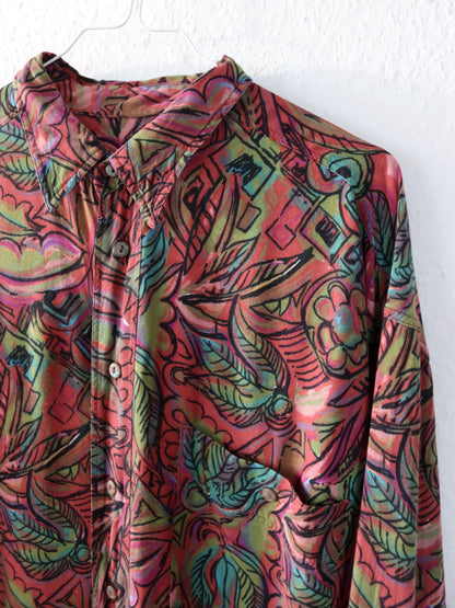 Vintage 80s 90s CAVORI shirt long sleeve crazy pattern viscose L