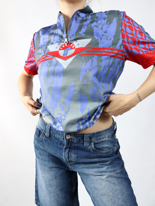 Vintage 80s 90s REUSCH biker jersey cycling jersey short sleeve crazy pattern XL