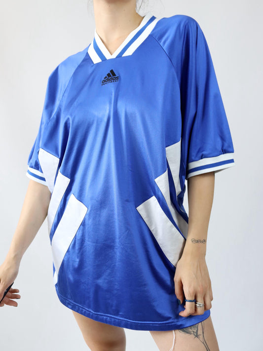 Vintage 80er 90er ADIDAS Equipment Trikot kurzarm blau weiß XL