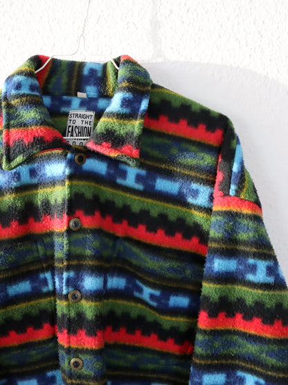 Vintage 80s 90s fleece shirt patterned colorful button placket M