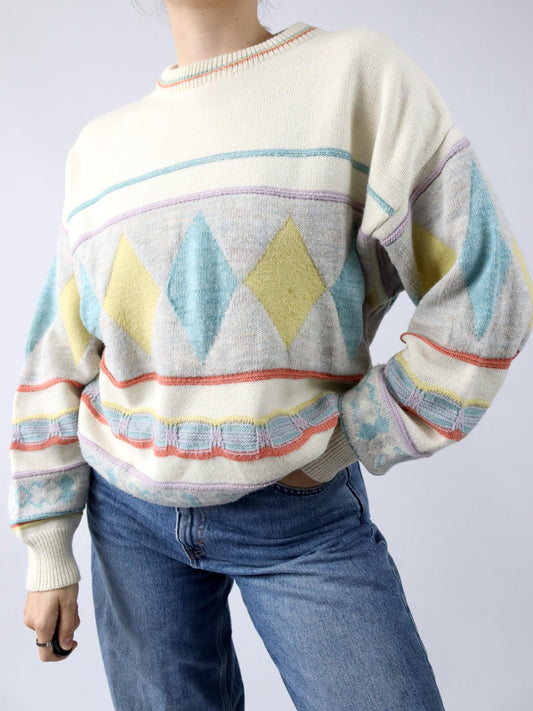 Vintage 80s 90s wool sweater patterned wool L