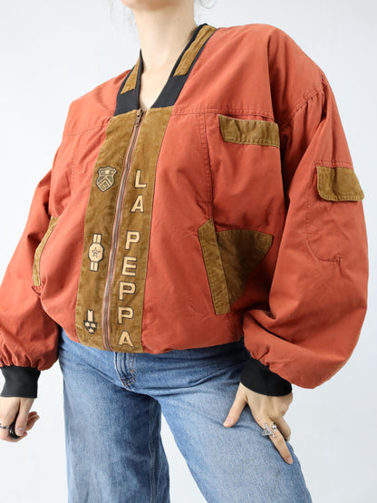 Vintage 80s 90s LA PEPPA bomber jacket shoulder pads print L