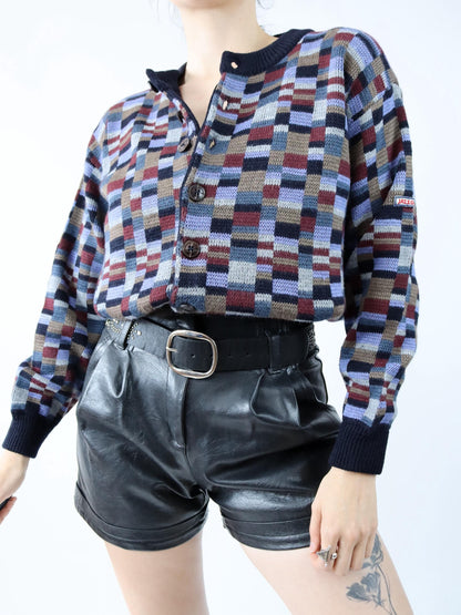 Vintage 80er 90er JAZZOR Cardigan Strickjacke Wollcardigan Muster M