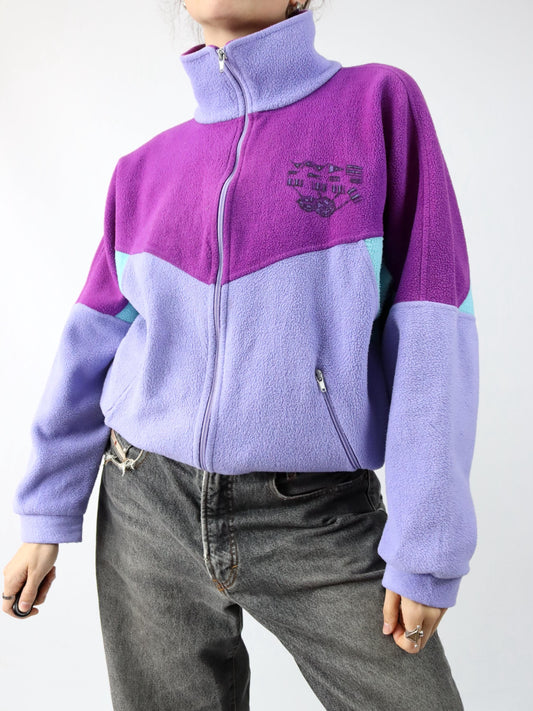Vintage 80s 90s VAUDE Polartec fleece jacket stand-up collar purple turquoise M