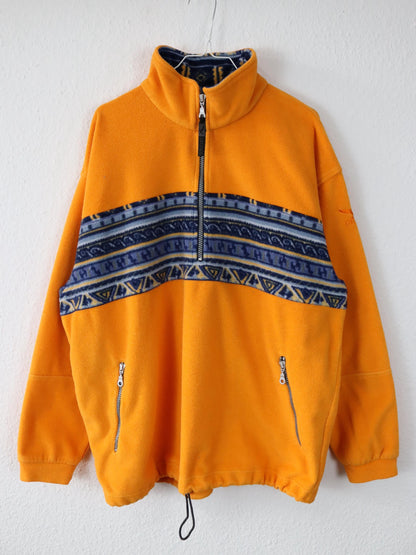 Vintage 80er 90er SALEWA Polarlite Fleecepullover Stehkragen orange blau XL