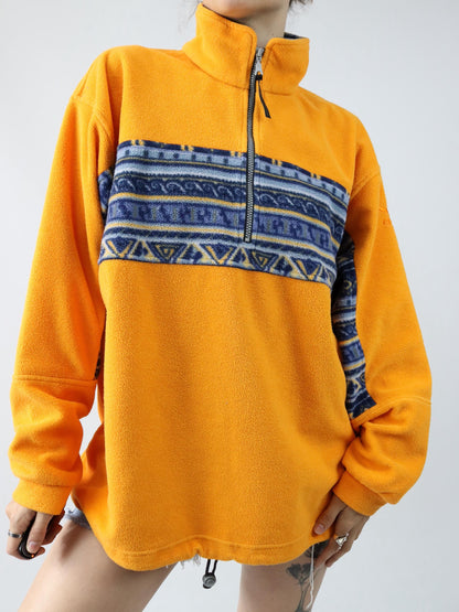 Vintage 80er 90er SALEWA Polarlite Fleecepullover Stehkragen orange blau XL