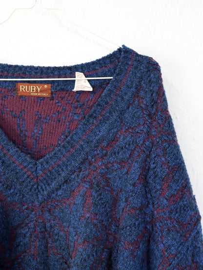 Vintage 80er 90er RUBY Wollpullover Pullover wolle V-Ausschnitt L