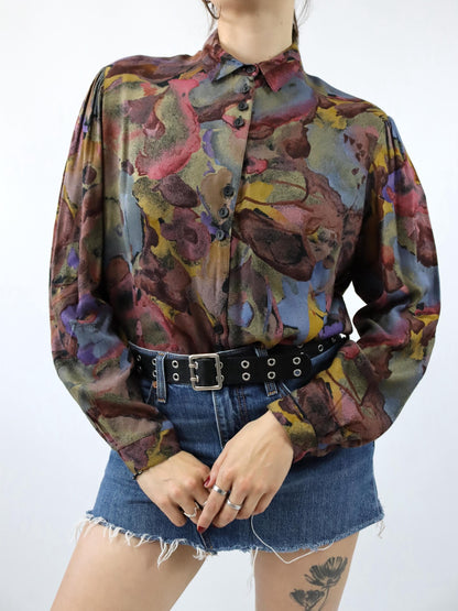 Vintage 80s 90s GOLDEN GATE blouse long sleeve crazy pattern 46
