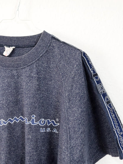 Vintage 80s 90s CHAMPION T-Shirt Crop short sleeve mottled blue M